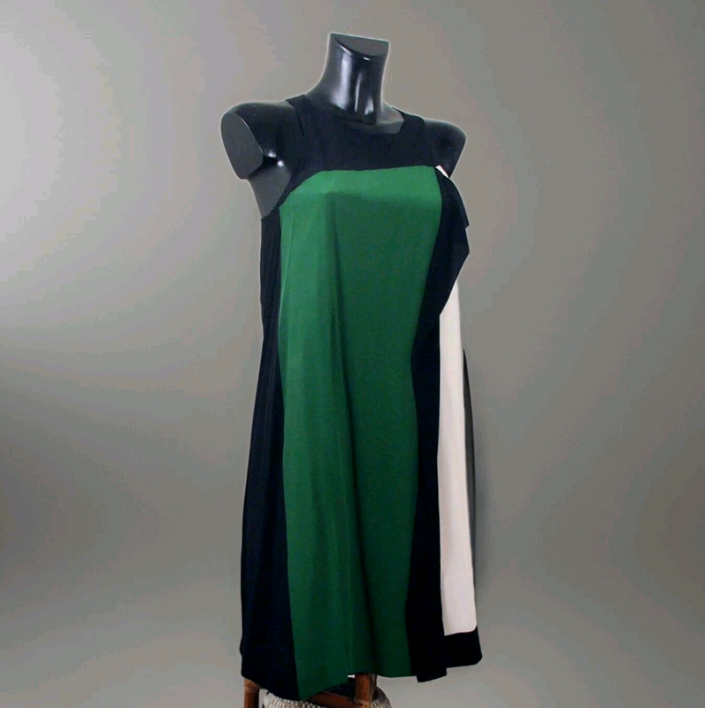 SONIA RYKIEL Tunic Sleeveless Pure 100% Silk Green/cream/black SONIA By Sz S/XS