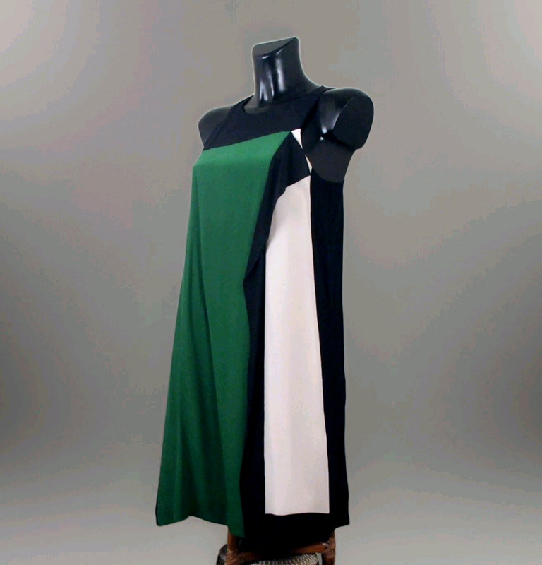 SONIA RYKIEL Tunic Sleeveless Pure 100% Silk Green/cream/black SONIA By Sz S/XS