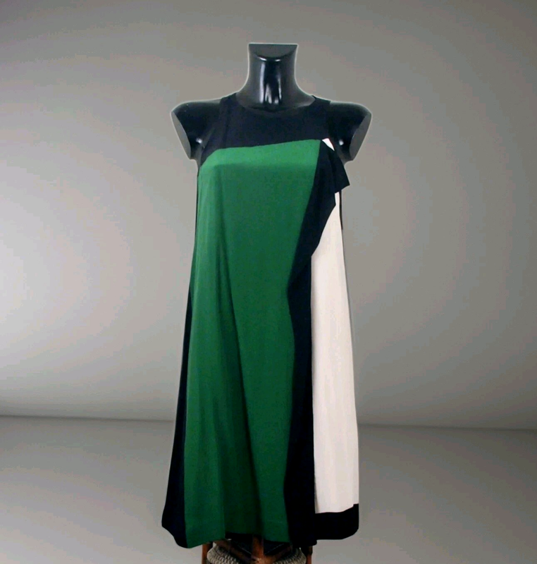 SONIA RYKIEL tunic Sleeveless pure 100% silk green/cream/black SONIA by sz S/XS