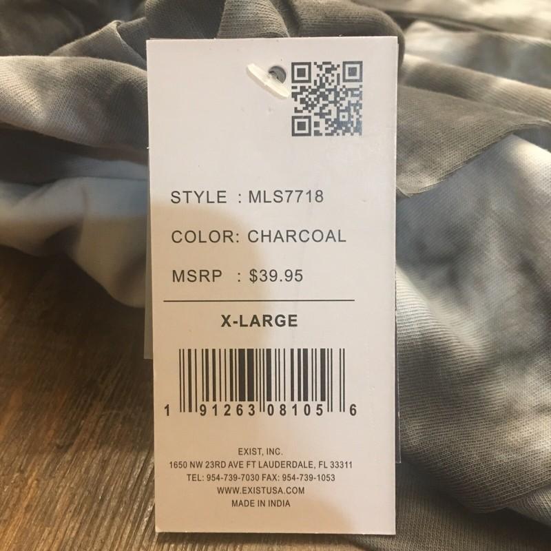 Southern Spirit Long Sleeve T-Shirt Charcoal Tie-Dye Size XL