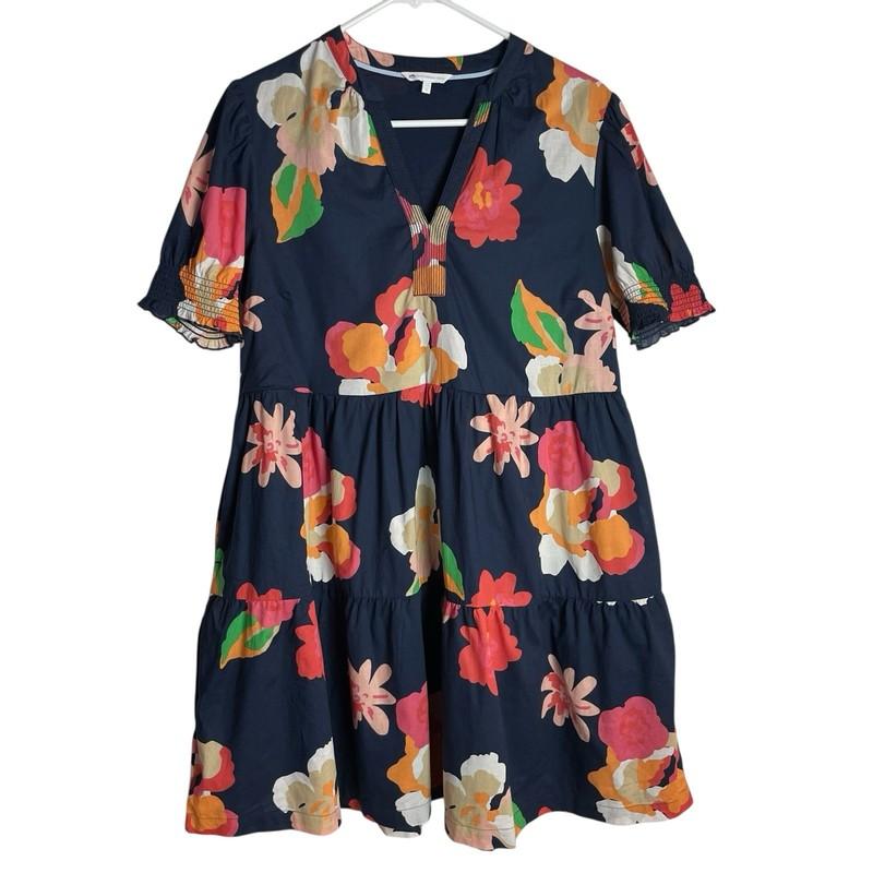 Southern Tide Mina Garden Splendor Tier Dress Womens S Navy Floral Short Sleeve