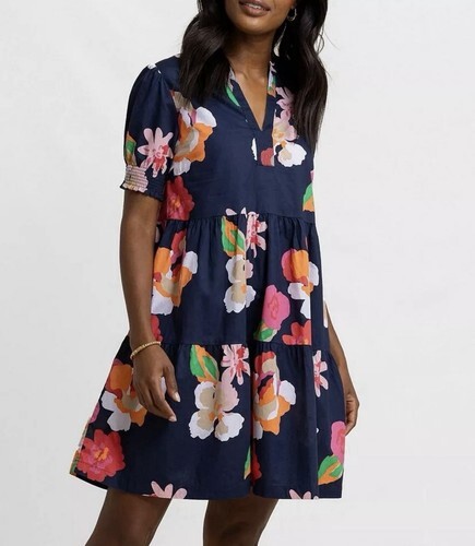 Southern Tide Mina Garden Splendor Tier Dress Womens S Navy Floral Short Sleeve