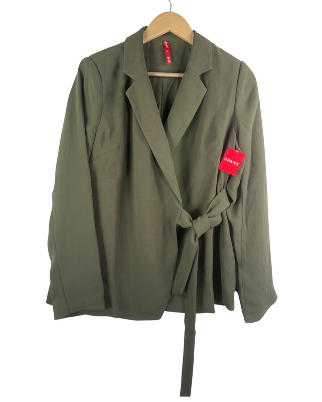 Spanx Crepe Wrap Blazer light weight preppy 90s relaxed olive sz M