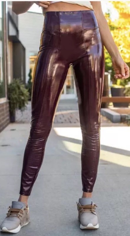 SPANX Faux Patent Leather Liquid Gloss LEGGINGS-20301R-Ruby-Size LARGE