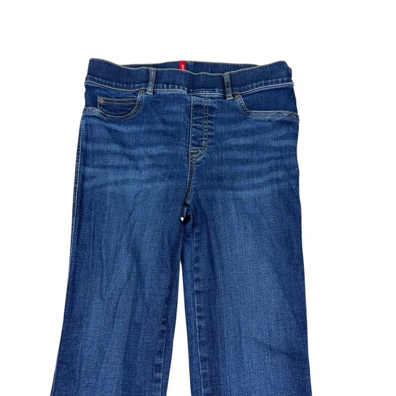 Spanx Flare Jeans Womens Size Medium Petite Blue High Rise Pull On Denim