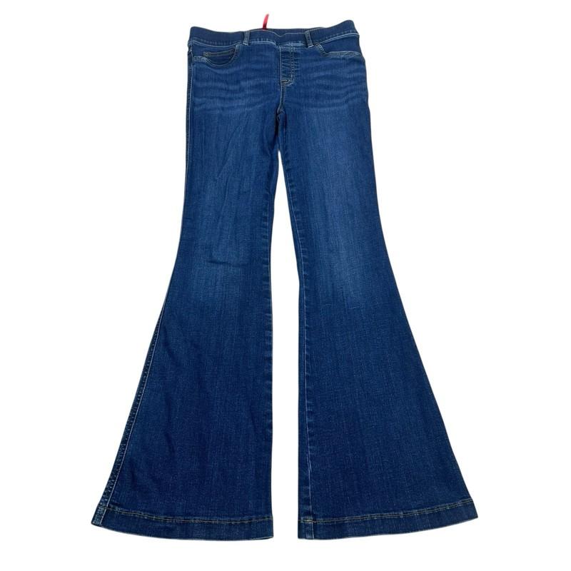 Spanx Flare Jeans Womens Size Medium Petite Blue High Rise Pull On Denim