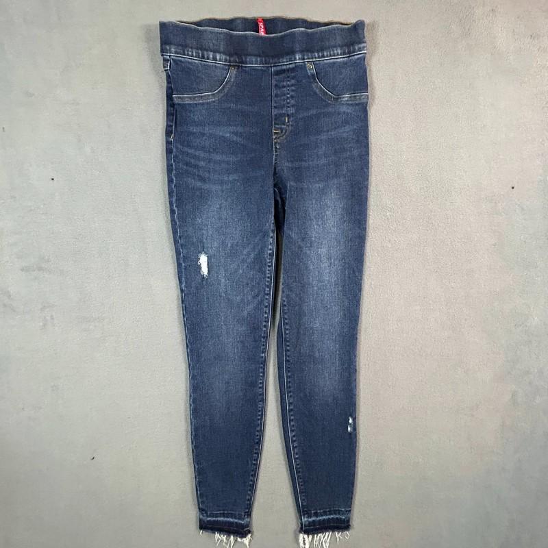 Spanx Jeans Womens Small Pull-on Distressed Ankle Skinny Jean Leggings Dark Wash
