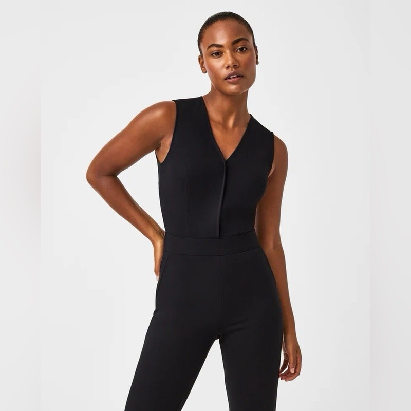 Spanx The Perfect Jumpsuit In Black Sleeveless Flare Womens Size M