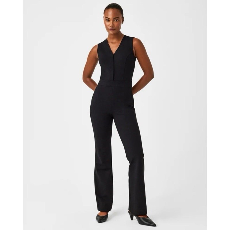 Spanx The Perfect Jumpsuit in Black Sleeveless Flare Womens Size M