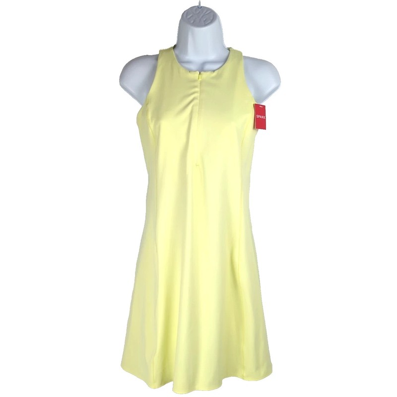 Spanx Women's Get Moving Zip Front Racerback Dress LRG Lemon Lime Yellow NWT