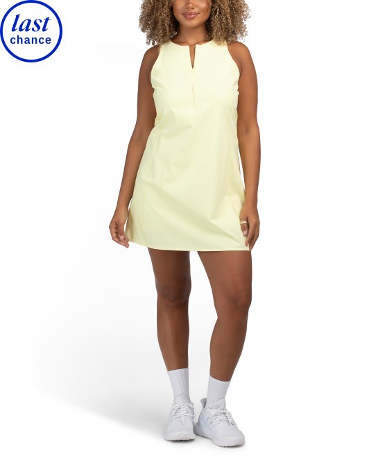 Spanx Women's Get Moving Zip Front Racerback Dress LRG Lemon Lime Yellow NWT