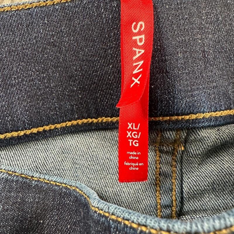 SPANX XL Extra Large Denim Flare Pull On Jeans Dark Wash Women's