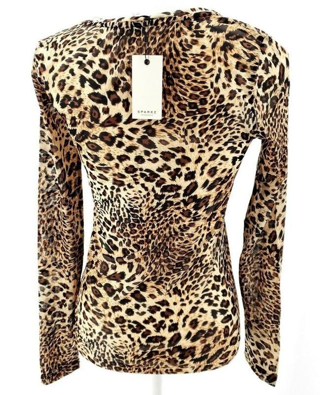 SPARKZ COPENHAGEN Soft Long Sleeve Scoop Neck Leopard Print Tee XS S M