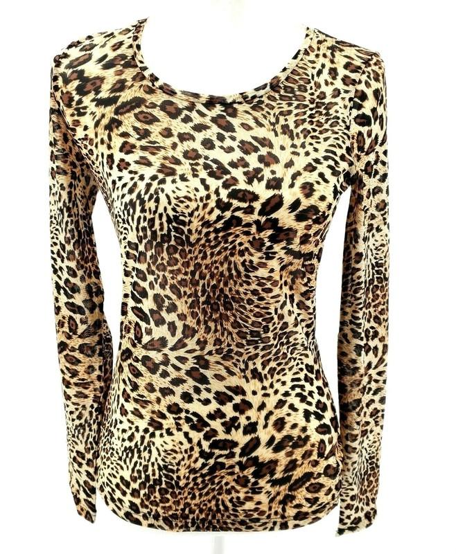 SPARKZ COPENHAGEN Soft Long Sleeve Scoop Neck Leopard Print Tee XS S M