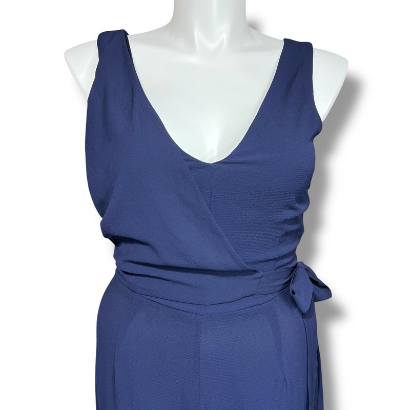 Speechless Womens Jumpsuit Sleeveless V Neck Wide Leg Tie Waist Navy Blue XL