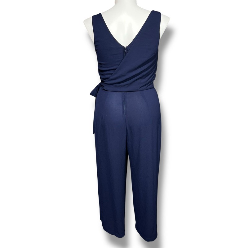 Speechless Womens Jumpsuit Sleeveless V Neck Wide Leg Tie Waist Navy Blue XL