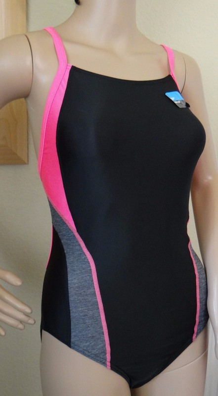 SPEEDO Black Pink Or Gray Pro Lite Relaunch Splice Flyback Swimsuit 6 8 10 12 14