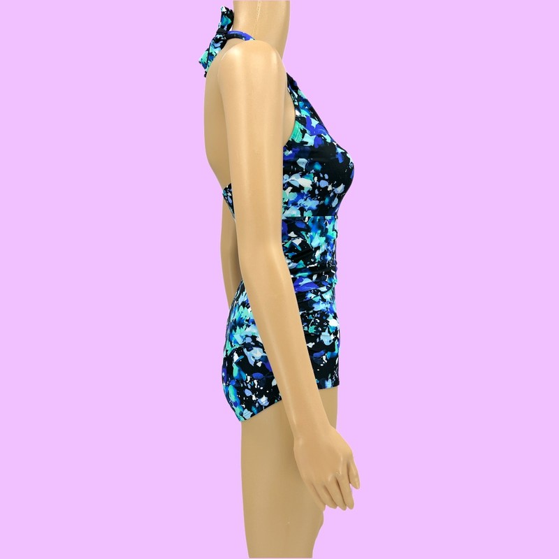 Speedo SMALL Blue Floral Halter Neck One Piece Swimsuit Swimwear Bathing Suit