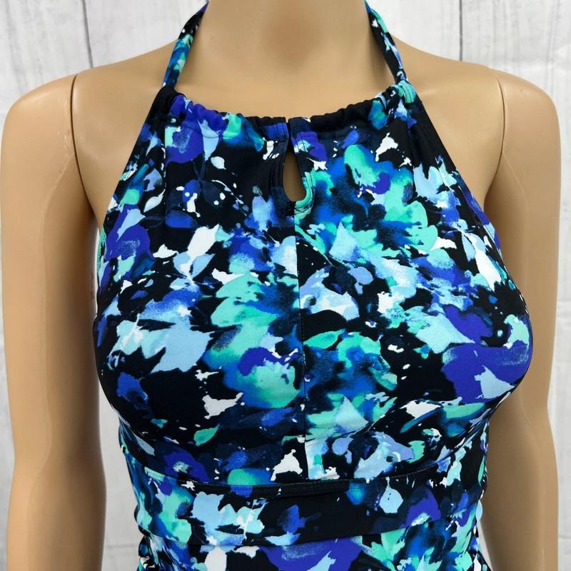 Speedo SMALL Blue Floral Halter Neck One Piece Swimsuit Swimwear Bathing Suit
