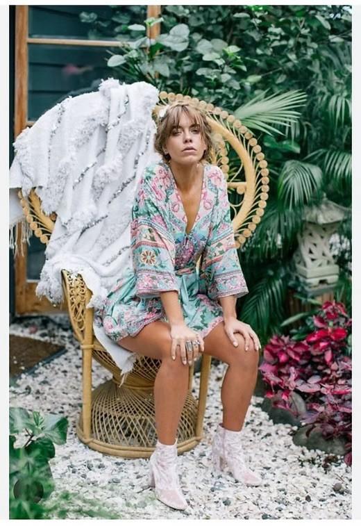 Spell & The Gypsy Lotus Romper Size Medium Floral Playsuit Peacock