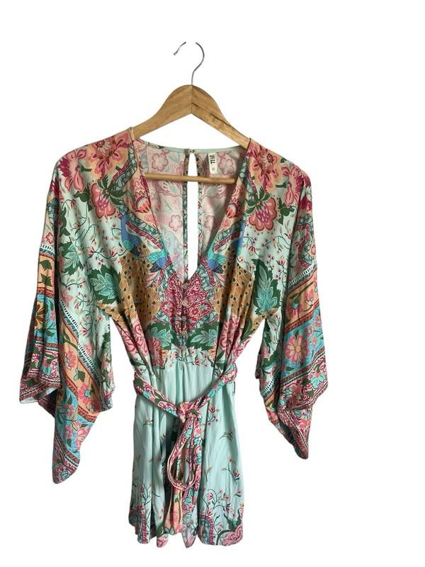 Spell & The Gypsy Lotus Romper Size Medium Floral Playsuit Peacock