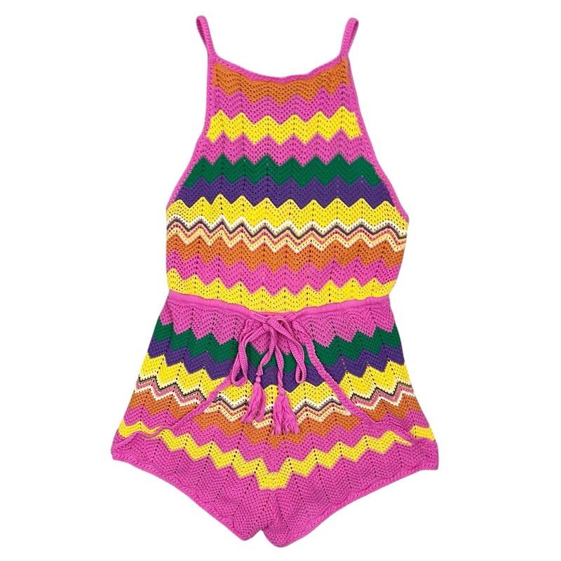 SPELL Ziggy Sleeveless Crochet Romper In Sorbet Stripes Size XL
