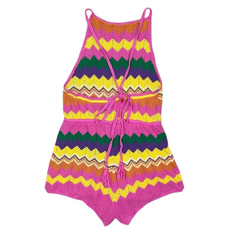 SPELL Ziggy Sleeveless Crochet Romper In Sorbet Stripes Size XL