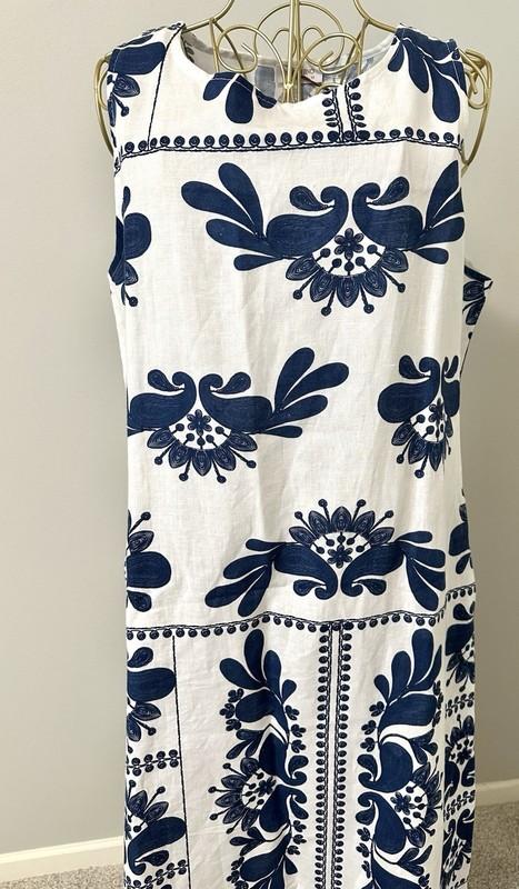 Spighe Di Lino Italy Woven Dress Maxi Linen Blended Sleeveless Floral M Medium