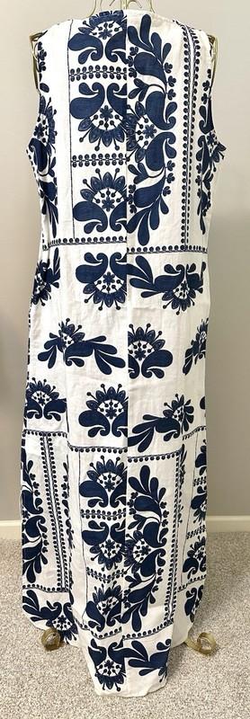 Spighe Di Lino Italy Woven Dress Maxi Linen Blended Sleeveless Floral M Medium