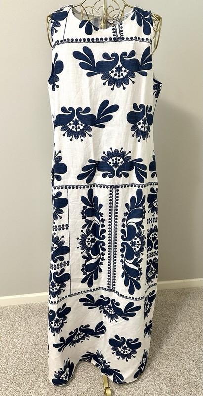 Spighe Di Lino Italy Woven Dress Maxi Linen Blended Sleeveless Floral M Medium