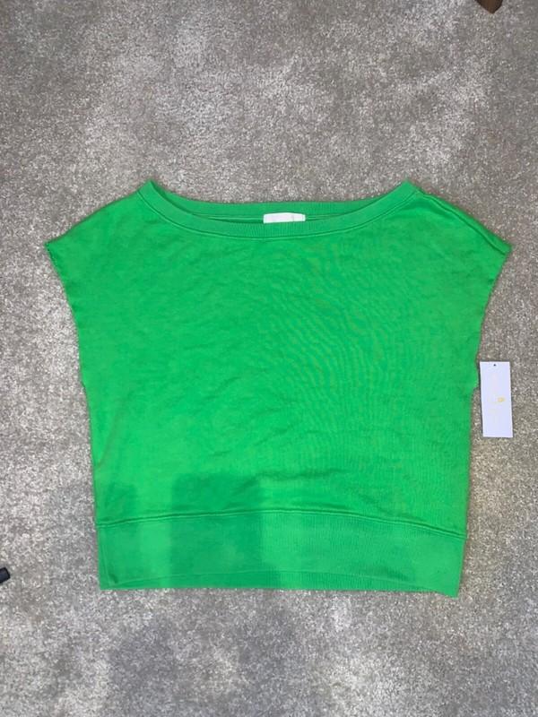 Spiritual Gangster S La Vida Short Sleeve Off Shoulder Pullover Green Top