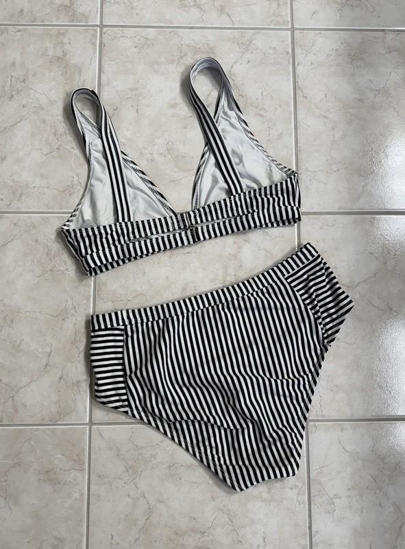 Splendid Line In The Sand Retro Bikini Set Black/White Stripe Size Medium