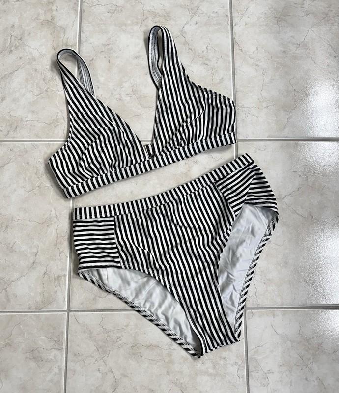 Splendid Line in the Sand Retro Bikini Set Black/White Stripe size Medium