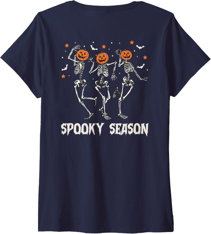 Spooky Season Skeleton Dancing Pumpkin Halloween Cute Ladies' V-Neck Tshirt