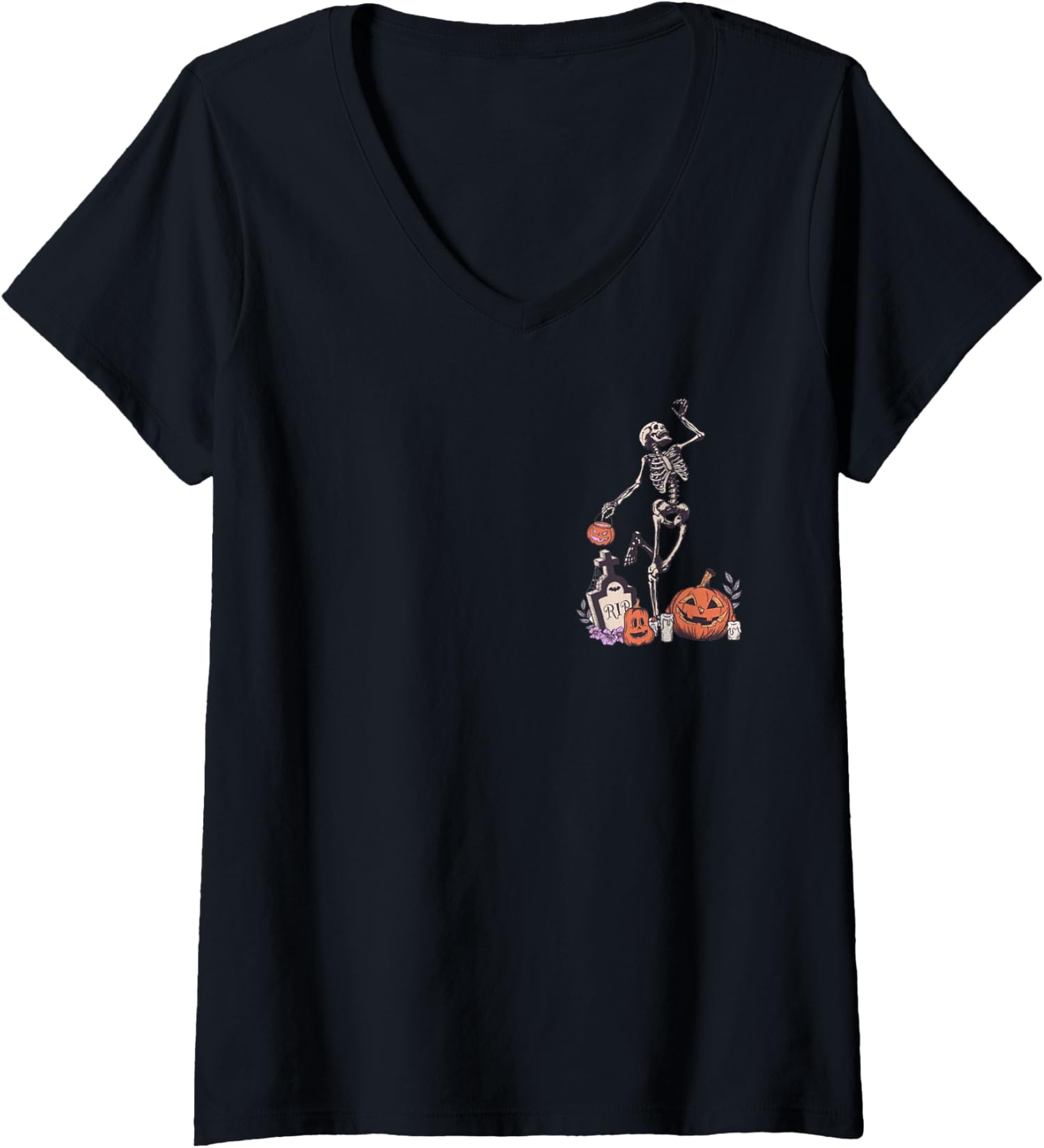 Spooky Season Skeleton Dancing Pumpkin Halloween Cute Ladies' V-Neck Tshirt
