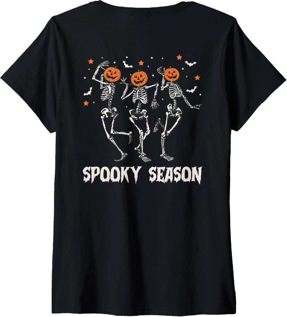 Spooky Season Skeleton Dancing Pumpkin Halloween Cute Ladies' V-Neck Tshirt