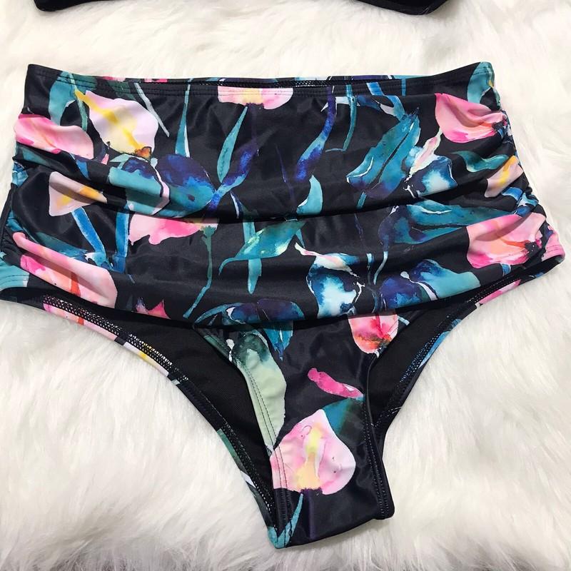 Sporlike Size L Women 2 Piece Bikini Swimsuit High Waist Ruffle Push-up Top