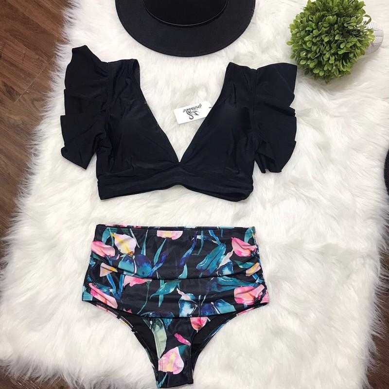 Sporlike size L women 2 Piece Bikini Swimsuit High Waist Ruffle Push-up Top