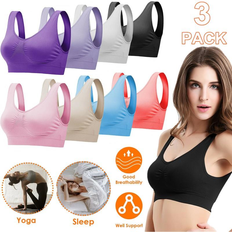 Sport Bras Seamless Wire-Free Light Support Tank Sports Yoga Sleep Bra 3 Pack US