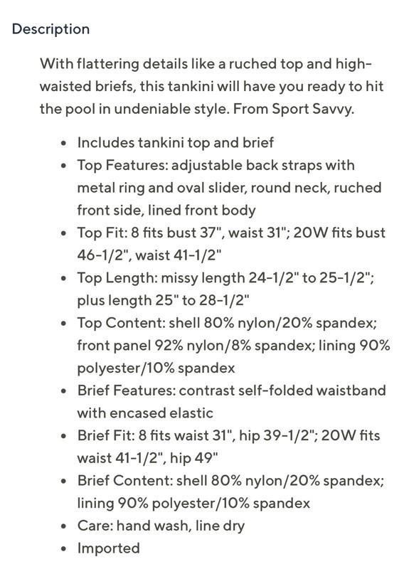 Sport Savvy Ruched Tankini W/ High Waisted Brief Size 18W Aqua Sky A586737