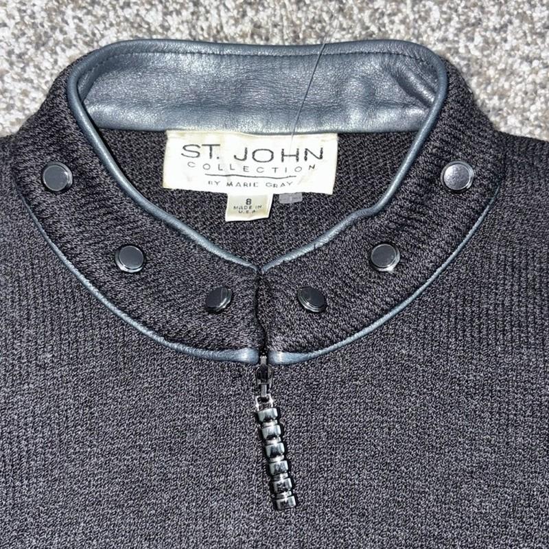 St. John Collection Knit Dark Gray Silver & Leather Jacket