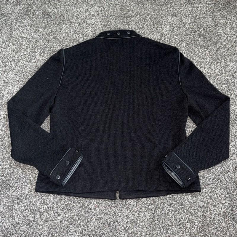 St. John Collection Knit Dark Gray Silver & Leather Jacket