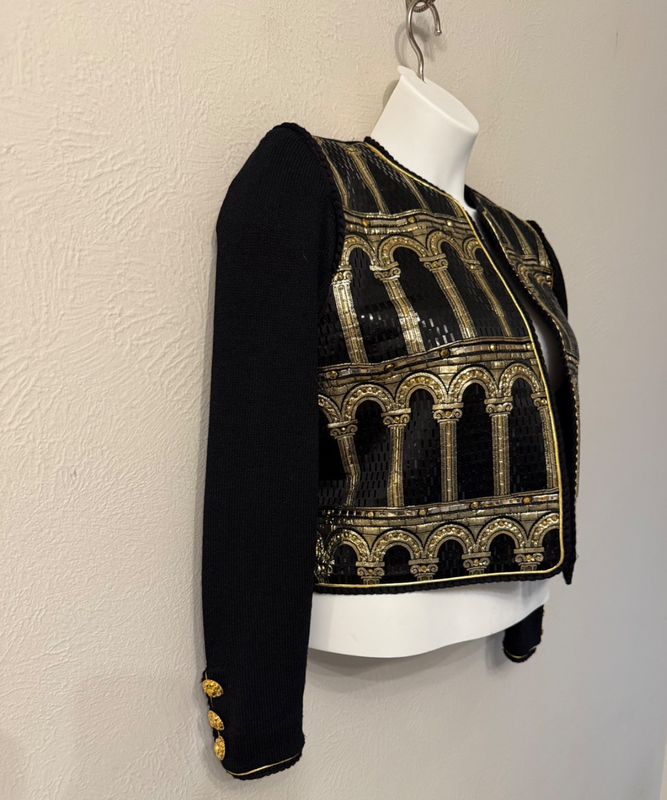 ST. JOHN Evening By Marie Gray Size 6 Embellished Black/gold Paillete Jacket