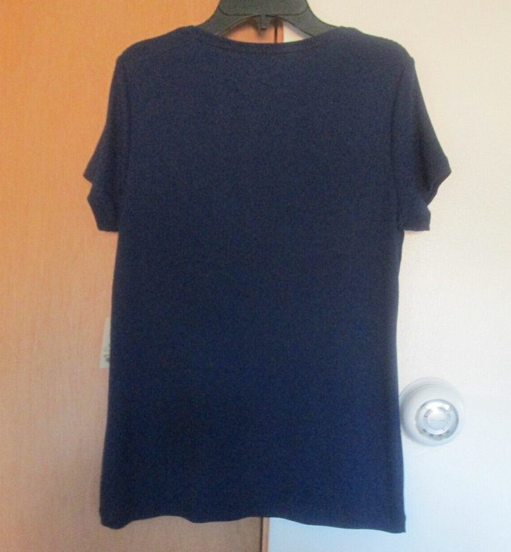 St. John's Bay Misses Size S (4-6) Crew Neck Cotton T-Shirt- American Navy