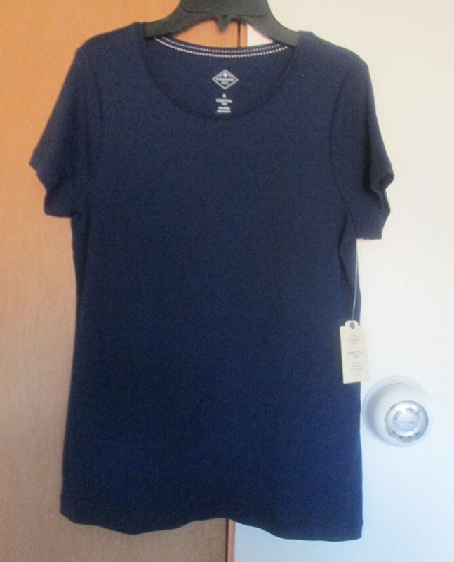St. John's Bay Misses Size S (4-6) Crew Neck Cotton T-Shirt- American Navy