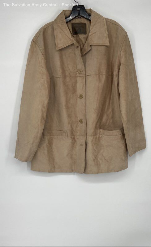 St. John's Bay Womens Tan Suede Leather Long Sleeve Button-Up Jacket Size XL