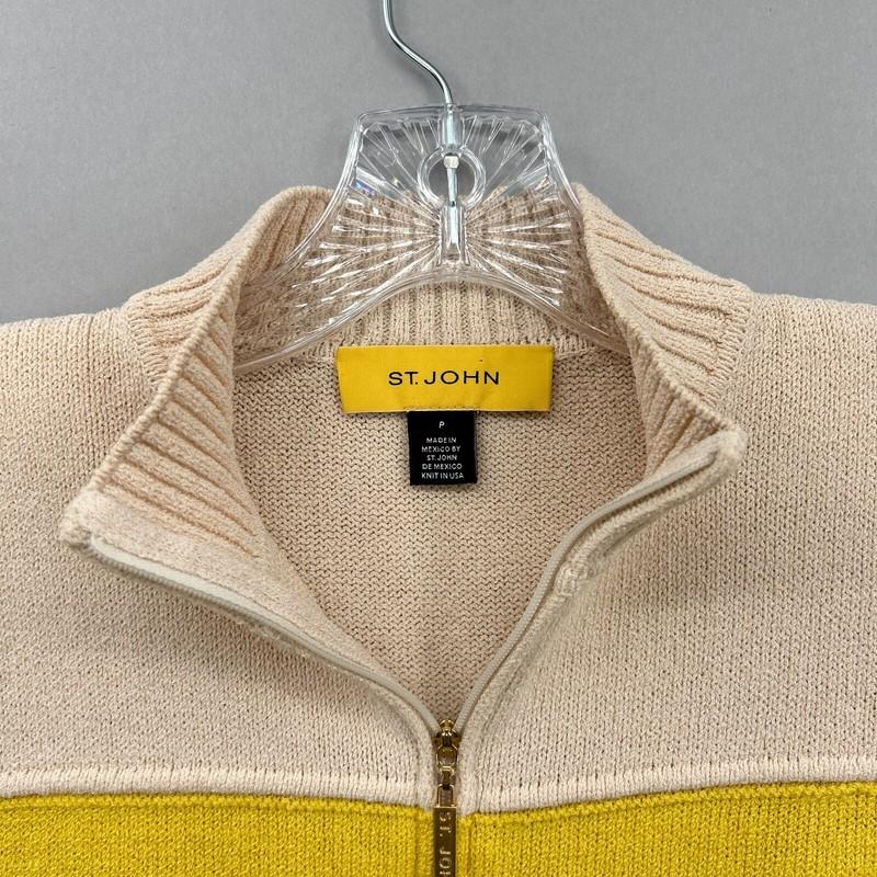 ST JOHN Sweater Womens Petite PS Full Zip Jacket Colorblock Stripe Black Gold