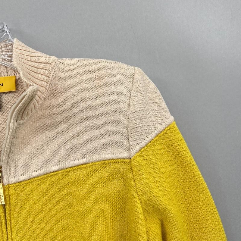 ST JOHN Sweater Womens Petite PS Full Zip Jacket Colorblock Stripe Black Gold