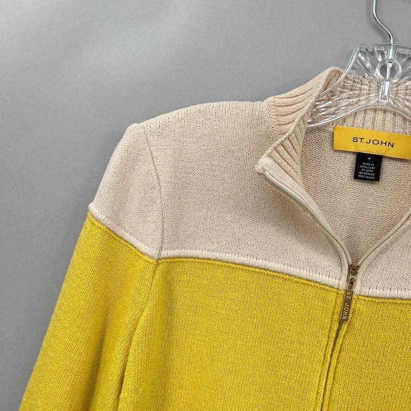 ST JOHN Sweater Womens Petite PS Full Zip Jacket Colorblock Stripe Black Gold