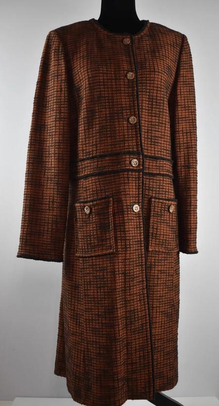 St. John Sz 12 Rust Orange Brown Knit Duster Over Coat Button Up Jacket Pockets